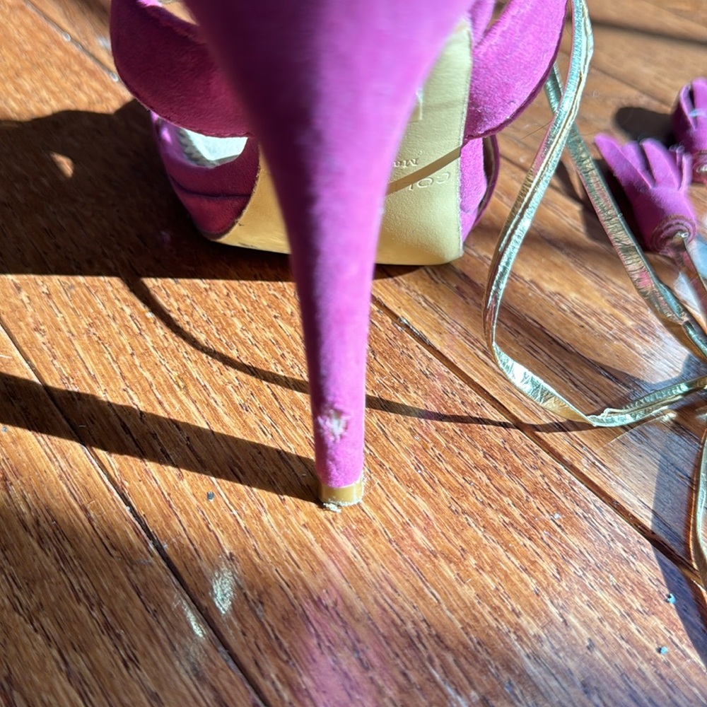 Colin Stuart Fusia & gold tie up high heels - Picture 7 of 12